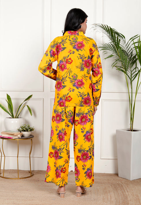 Yellow Floral  Shirt Style Co-ord Set